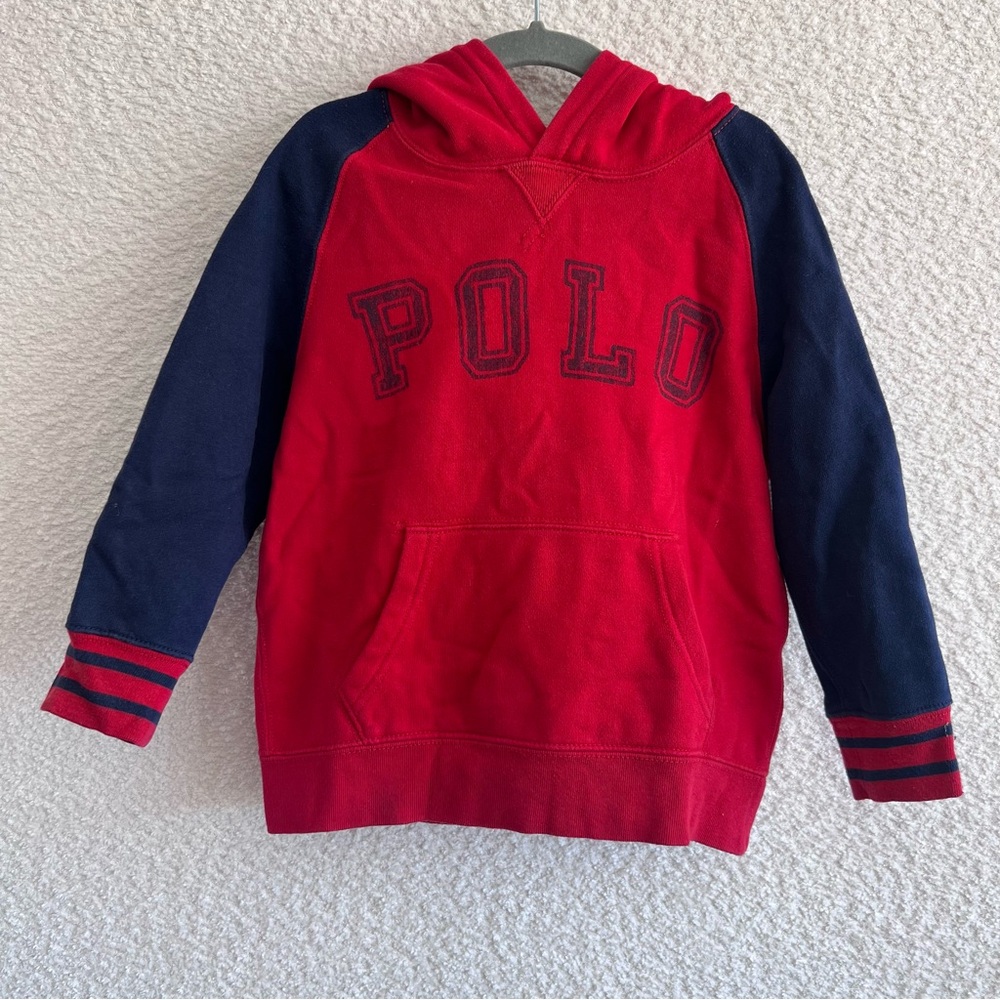 Polo Ralph Lauren Vintage Toddler Red Blue Pullover Hoodie Sweatshirt Size 4T